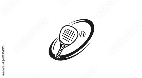 Padel Tennis Racket and Ball Emblem for Sports and Recreation Graphics Design
