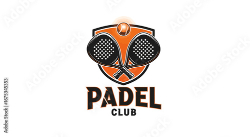 Padel Club emblem featuring crossed rackets and ball vector design illustration