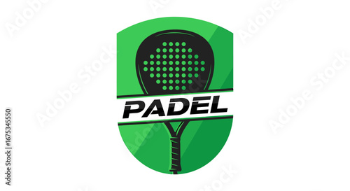 Energetic emblem for padel sport featuring vivid green and bold typography