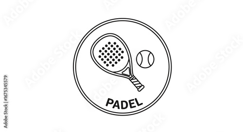 Padel sport icon, vector design representing the sport, with racket and ball