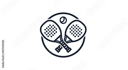 Padel sport game graphic with crossed paddles and ball minimalist illustration