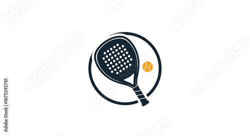 Paddle tennis emblem presenting sporty leisure equipment for racquet game