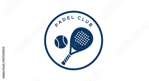 Elegant padel club insignia design with stylized racket and ball graphics