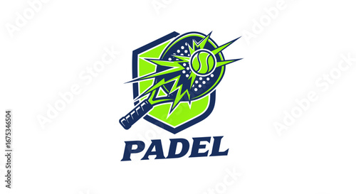 Dynamic padel club logo design with burst effect symbolizing speed and energy