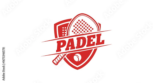 Dynamic Padel Sport Emblem with Racquet Shield and Modern Typography Design