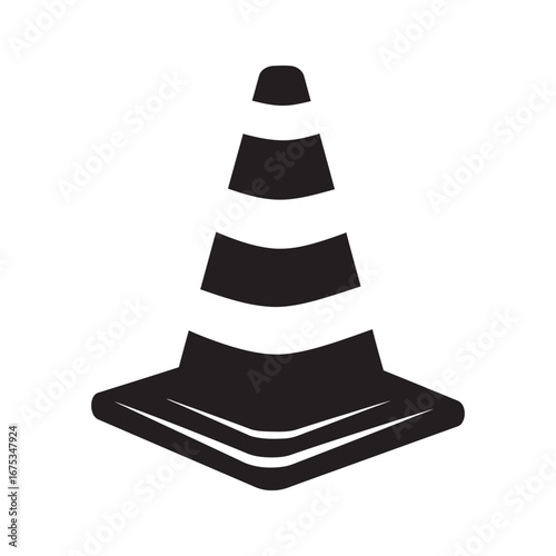 black and white silhouette of a traffic cone vector on a white background