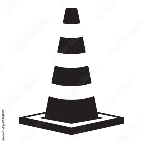black and white silhouette of a traffic cone vector on a white background