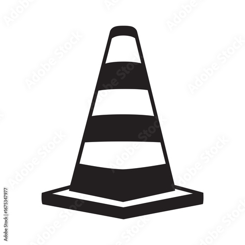 black and white silhouette of a traffic cone vector on a white background