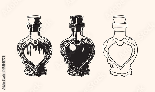 Vintage Love Potion Set – Halloween Gothic Illustration