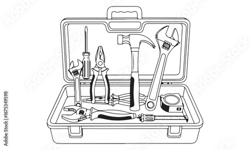 Illustration of an Open Toolbox Filled with Essential Hand Tools