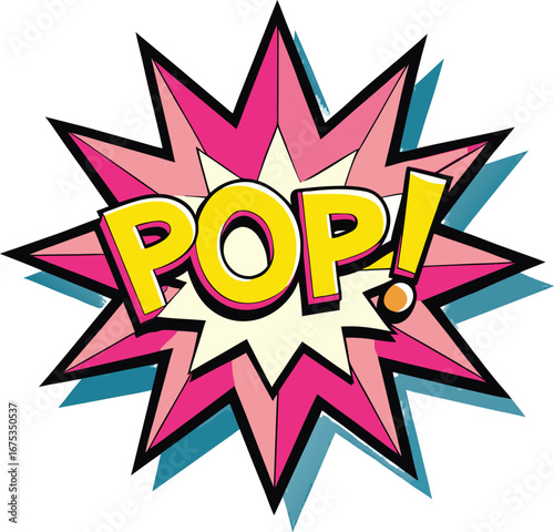 Vector art of comic style illustration with pop text on light yellow background