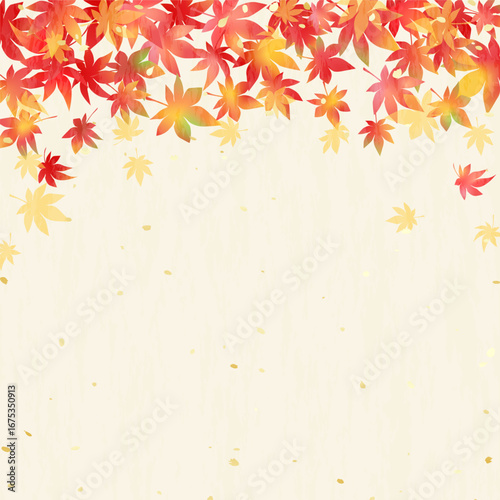 グラデーションが美しい紅葉と和紙風 の背景イラスト