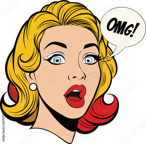 Vector art of pop art blonde woman says omg