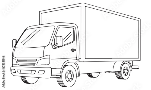 Line Art Drawing of a Commercial Delivery Truck