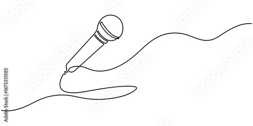 wired microphone continuous one line drawing. Retro microphone in one line drawing. Hand drawn symbol vector illustration. Modern minimalistic linear design. pro vector