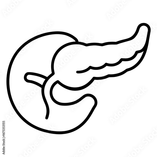 Minimal vector icon of a pancreas icon line airt vactor outline Illustrations on white background.