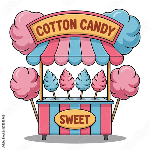 Sweet Cotton Candy Stand Illustration - Nostalgic treat for carnival vibes and delightful confection experience