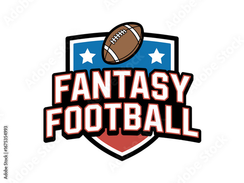 Fantasy Football Logo Design with Football and Stars Celebrating the American Sport Popular Online Game for Football Fans