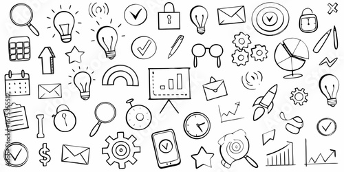 Collection of hand drawn business icons and symbols for strategy and success