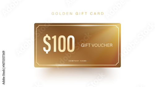 Golden Gift Voucher for $100 Luxury Premium Gift Voucher Design. Golden gift card design.