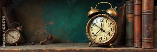 A whimsical clock with mismatched gears, tilted at an odd angle, rests on a dusty, antique bookshelf, surrounded by forgotten trinkets and curious objects , bizarre, magical