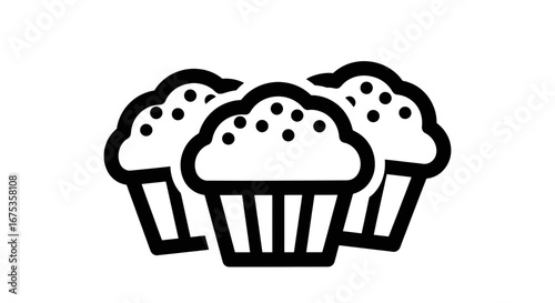 Black and white icon design featuring a delicious cupcakes offering simple dessert representations