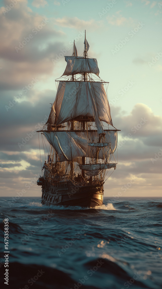 Obraz premium Magnificent old wooden sailing ship navigating the open sea