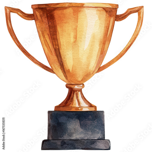 Golden trophy with black base on transparent background, symbolizing achievement