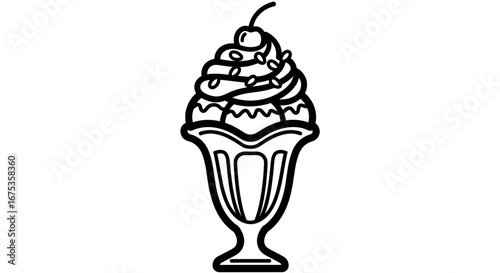 Whimsical Ice Cream Sundae Line Art Illustration for Dessert Lovers Delight