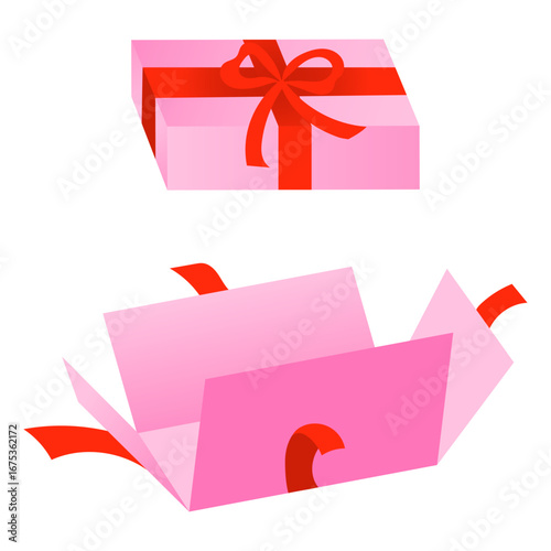 pink gift box with red ribbon vector illustration isolated on white