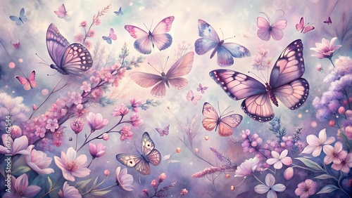 Dreamy Butterfly Garden with Pastel Flowers and Soft Light a Whimsical Illustration