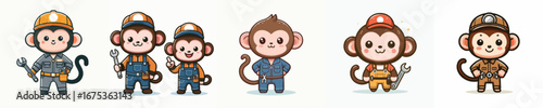 cute monkey vector in mechanic costume