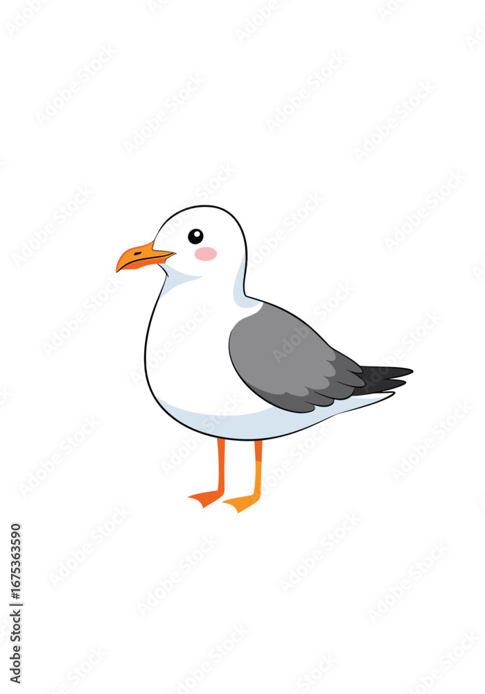 Obraz premium Adorable cartoon seagull bird standing proudly on the beach coastal avian wildlife illustration