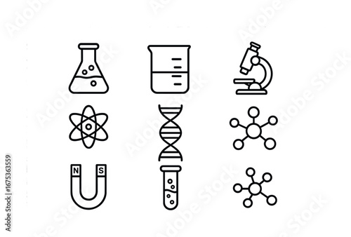 Science icons: lab equipment and scientific symbols