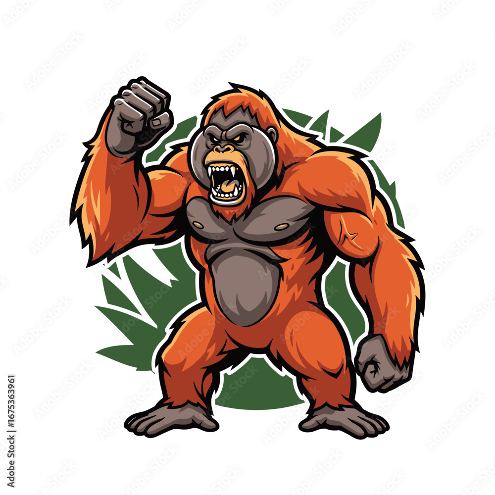 Fototapeta premium a wild orangutan standing tall with muscular arms