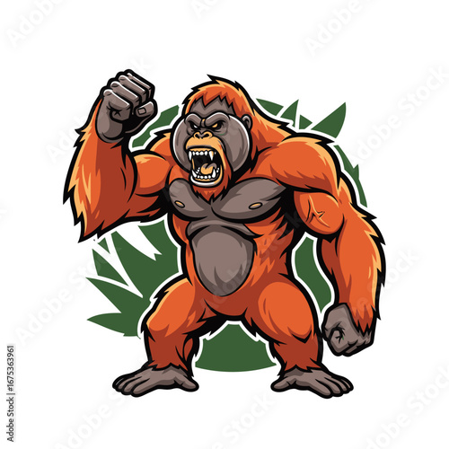  a wild orangutan standing tall with muscular arms
