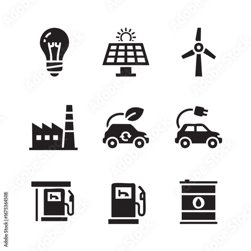 Renewable Energy and Electric Vehicles Icons Set