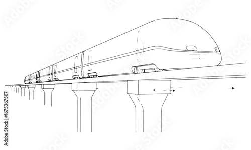 Modern Monorail Train on Elevated Track Line Illustration