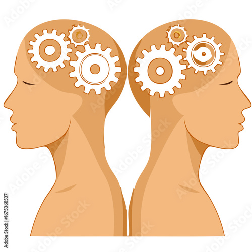 Human Brain with Gears Inside, Concept of Thought, Innovation, and Creativity Illustration