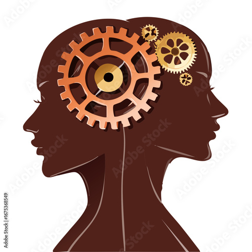 Human Brain with Gears Inside, Concept of Thought, Innovation, and Creativity Illustration