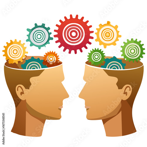Human Brain with Gears Inside, Concept of Thought, Innovation, and Creativity Illustration