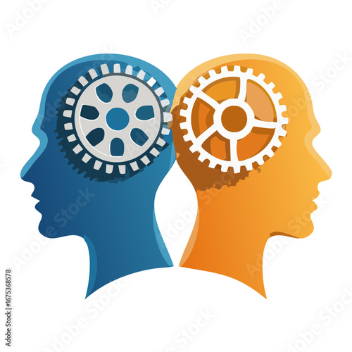 Human Brain with Gears Inside, Concept of Thought, Innovation, and Creativity Illustration