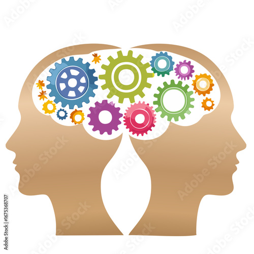 Human Brain with Gears Inside, Concept of Thought, Innovation, and Creativity Illustration