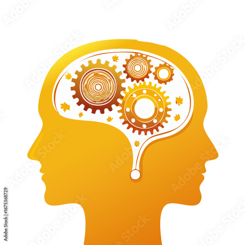 Human Brain with Gears Inside, Concept of Thought, Innovation, and Creativity Illustration