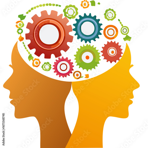 Human Brain with Gears Inside, Concept of Thought, Innovation, and Creativity Illustration