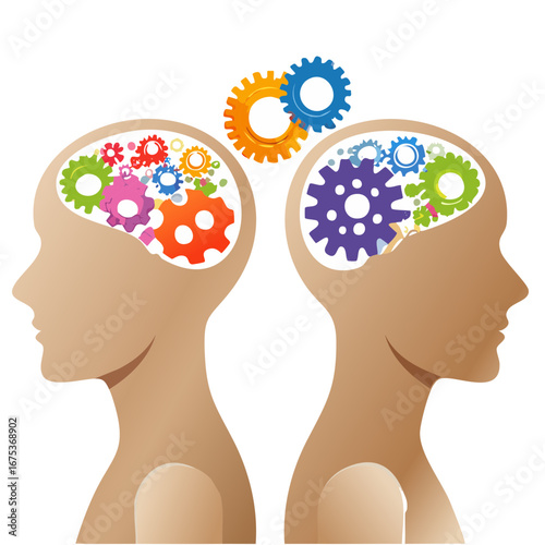 Human Brain with Gears Inside, Concept of Thought, Innovation, and Creativity Illustration