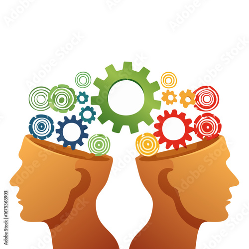 Human Brain with Gears Inside, Concept of Thought, Innovation, and Creativity Illustration