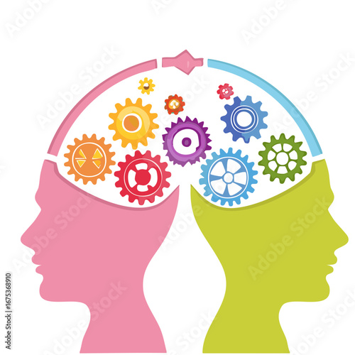 Human Brain with Gears Inside, Concept of Thought, Innovation, and Creativity Illustration