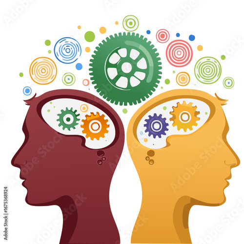 Human Brain with Gears Inside, Concept of Thought, Innovation, and Creativity Illustration