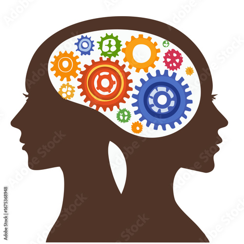 Human Brain with Gears Inside, Concept of Thought, Innovation, and Creativity Illustration